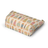 Stamped Leaves Accessory Pouch w T-bottom in Orange